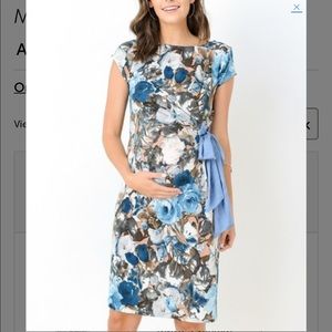 Knee lenght blue floral maternity dress